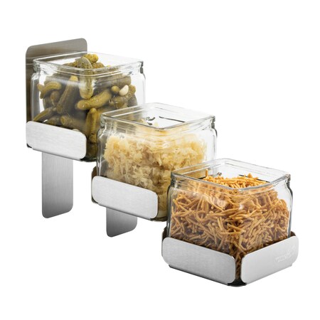 Rosseto Serving Solutions 3 Level Stainless Steel Condiment Station with 3 Glass Jars, 1 EA SM324